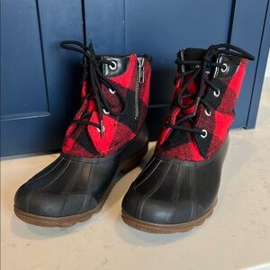 Red and Black Plaid Duck Boots